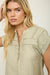 Women’s polka dot lace trim Henley top short sleeve front view