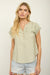 Polka dot Henley top with lace trim yoke detail front view