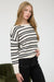 Neutral striped long sleeve sweater with modern front seam