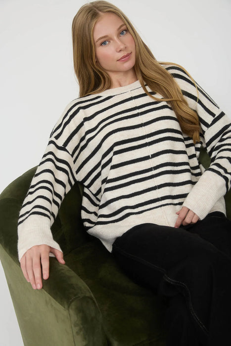 Women’s lightweight striped sweater cream and black boutique style