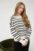 Casual cream and black striped long sleeve sweater for women