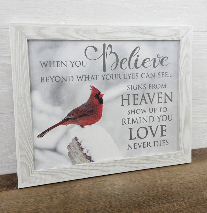 When You Believe Beyond Cardinal Art SIgn-Black Frame