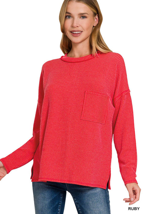 Women's Corded Ribbed Long Sleeve Drop Shoulder Long Sleeve  Shirt
