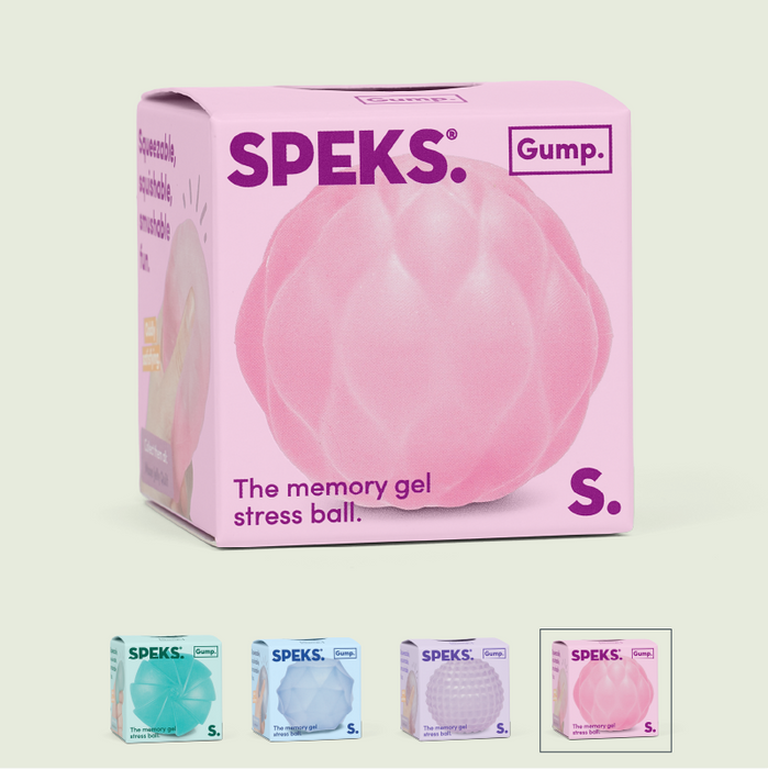 Colorful Memory Gel Stress Ball being stretched and pinched for fidgeting and relaxation