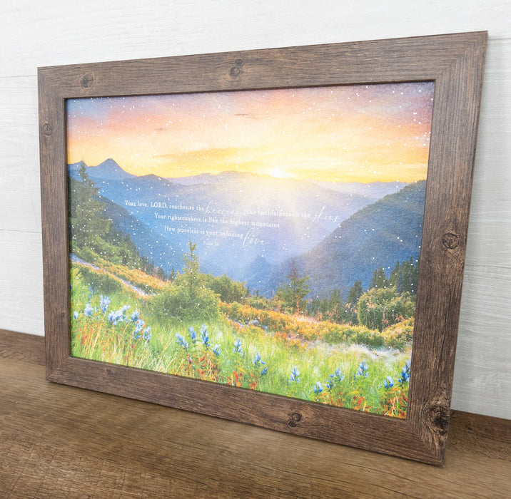 Your Love Reaches The Heavens Mountains Christian Art Sign Bible Verse Psalm 36: 5-9