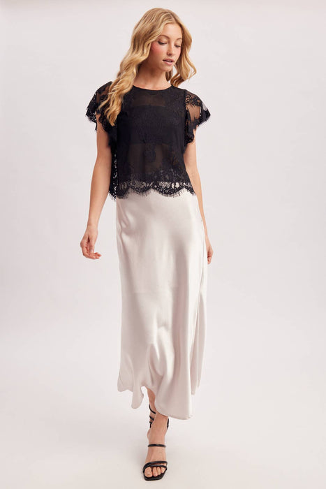 SEE-IT-THROUGH FLUTTERY SLEEVES LACE TOP WITH NO LINING