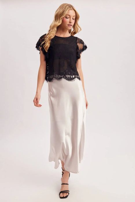 SEE-IT-THROUGH FLUTTERY SLEEVES LACE TOP WITH NO LINING