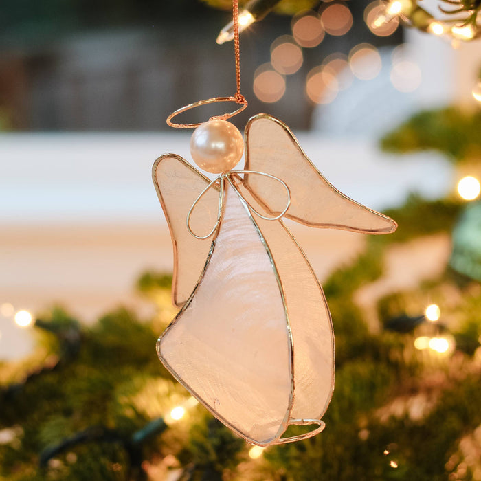 5" Capiz Ivory Angel with Halo Ornament Gold Accents