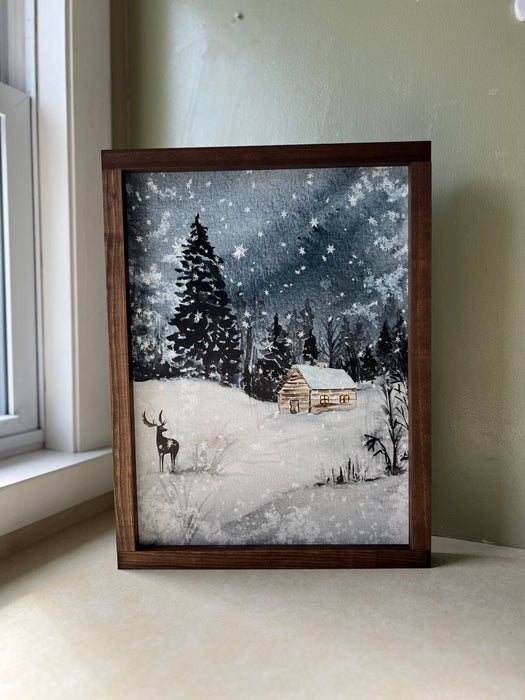 Winter Night | Christmas Home Decor, Holiday Wall Decor Handmade Sign 8"x12"