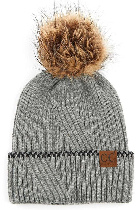 C.C Solid Cuffed Beanie With Pom