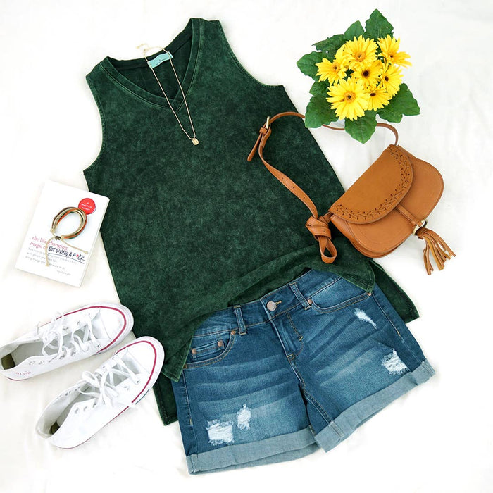 Mineral Wash Tank Top w/ side-slit Sizes  XL-3X