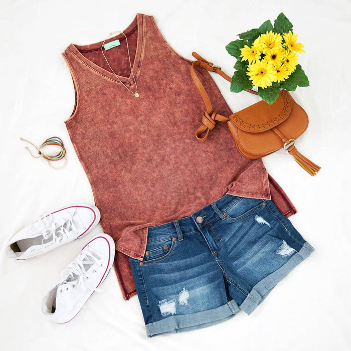 Mineral Wash Tank Top w/ side-slit Sizes  XL-3X