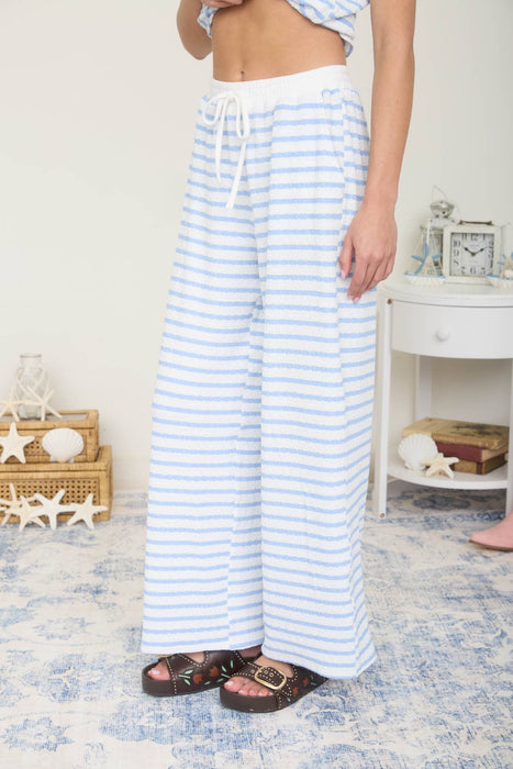 TEXTURED STRIPE DRAWSTRING WIDE LEG LOUNGE PANTS