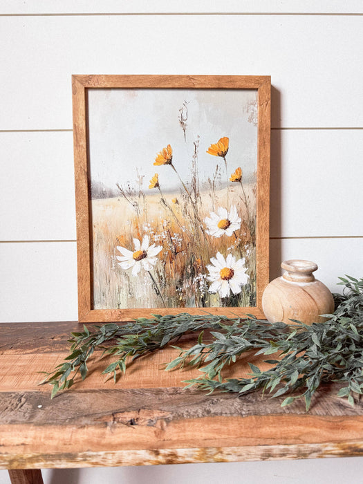 Yellow & White Floral Wood Sign