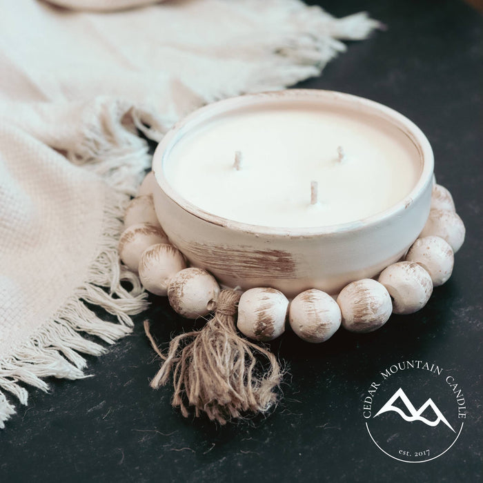 Fall Scents: Round Beaded Tassel Pottery 3 Wick Soy Candle