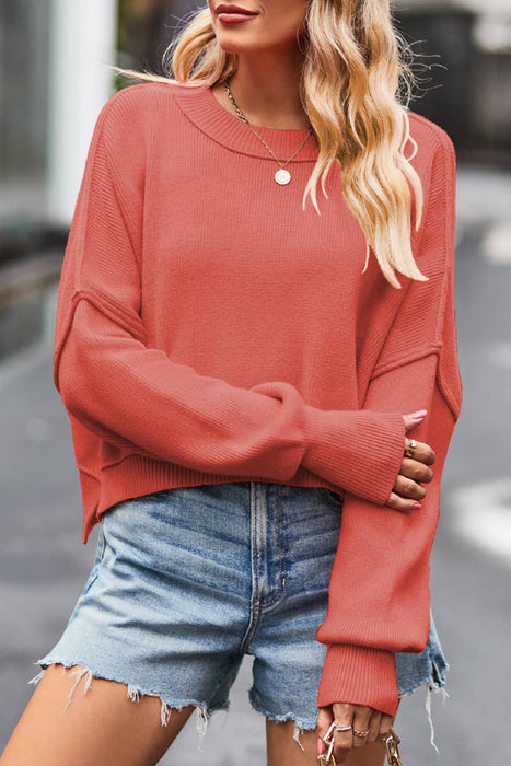 WOMEN OVERSIZED SHORT HEM CREW NECK CROP SWEATER