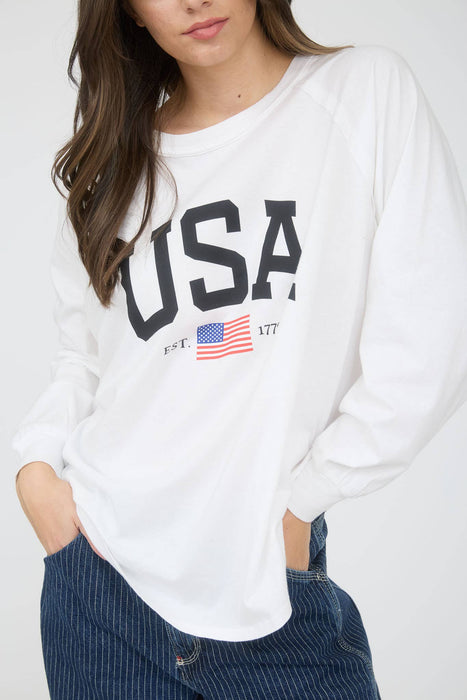 USA GRAPHIC RAGLAN LONG SLEEVE KNIT TOP