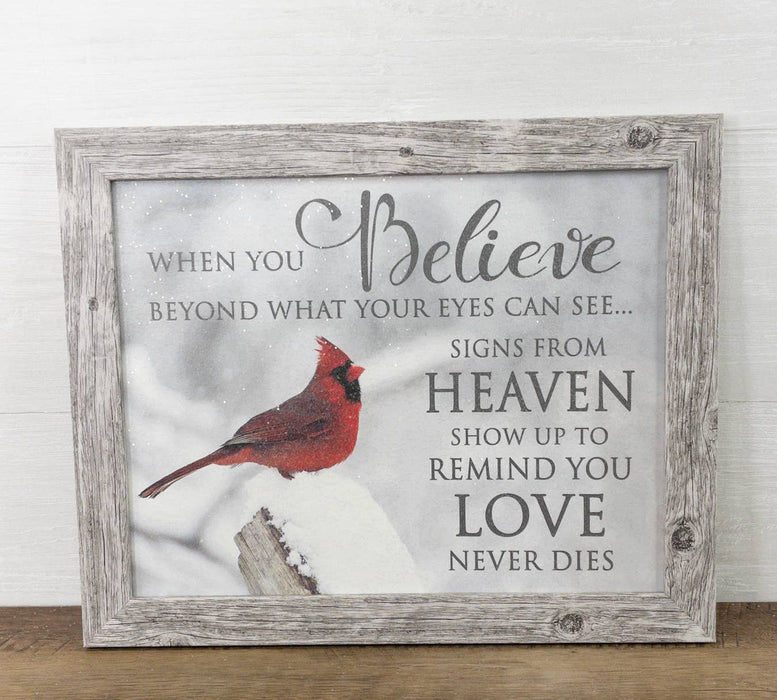 When You Believe Beyond Cardinal Art SIgn-Black Frame