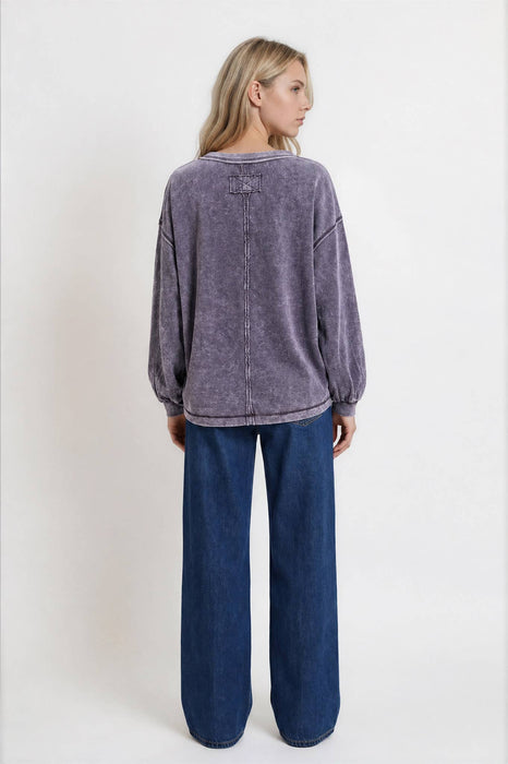 WASHED INVERTED SEAM DETAIL LONG SLEEVE KNIT TOP
