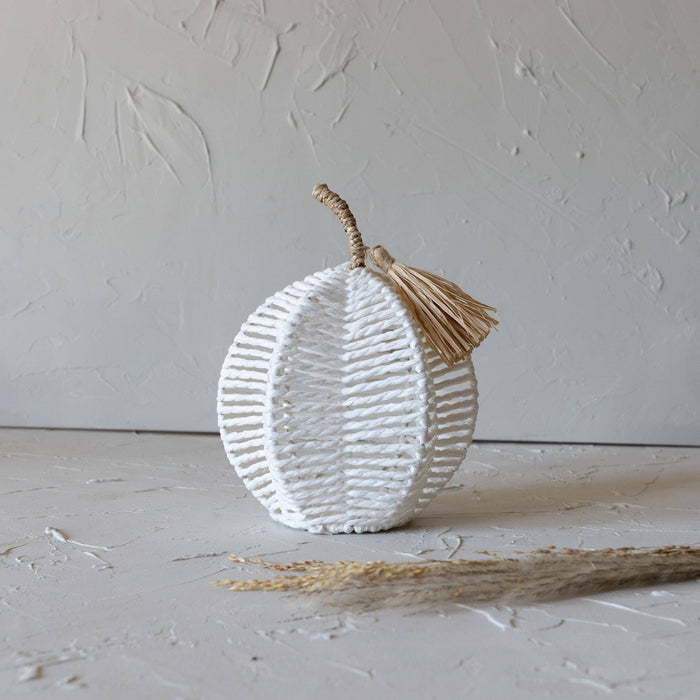 Decorative White Woven Rope Pumpkin, Fall Decor