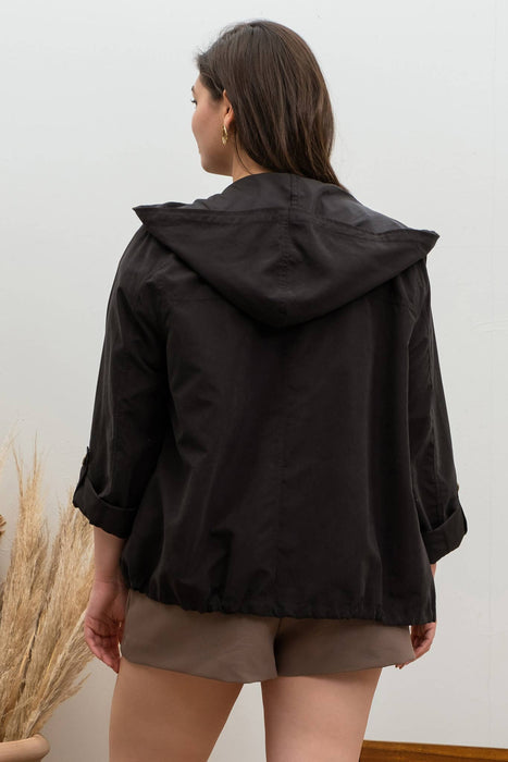 PLUS SNAP BUTTON ZIP UP HOODED JACKET