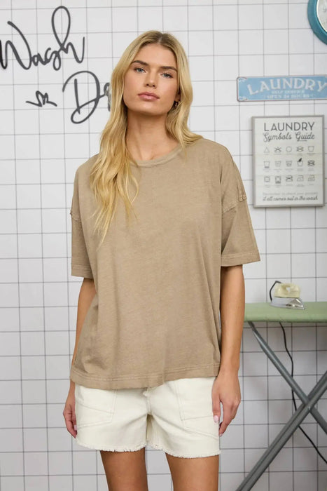 WASHED EXPOSED SEAM RELAXED KNIT T-SHIRT