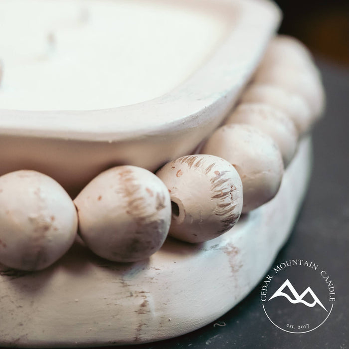 Pottery Dough Bowl 3 Wick Soy Candle - With Beads