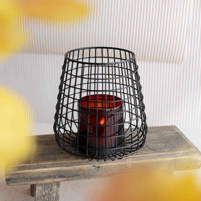 Orson Black Wire Base Amber Glass Pillar Holder