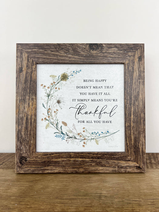 Being Happy Thankful Floral Art Sign