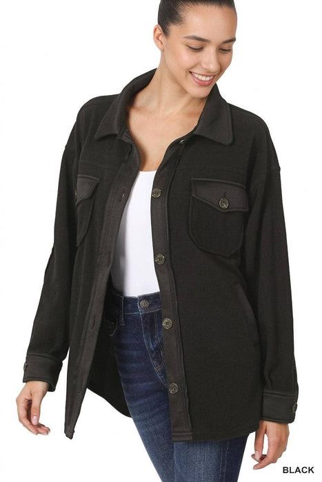 Basic Fleece Jacket Shacket W/ Elbow Patch - Zenana Brand