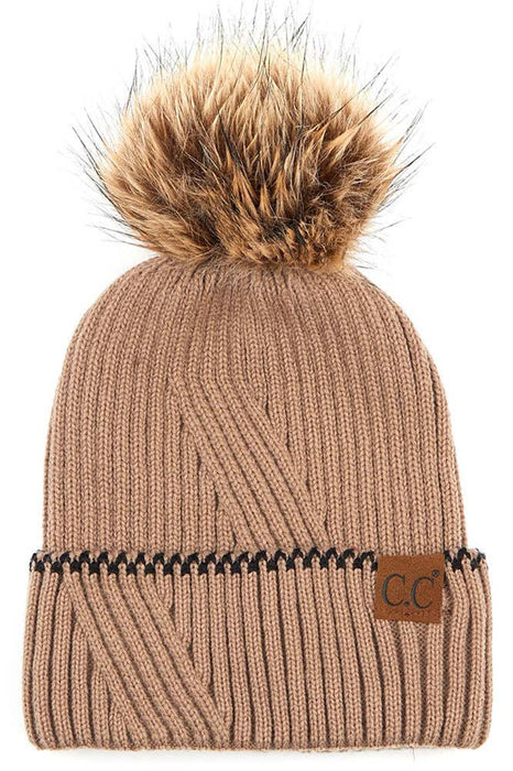 C.C Solid Cuffed Beanie With Pom