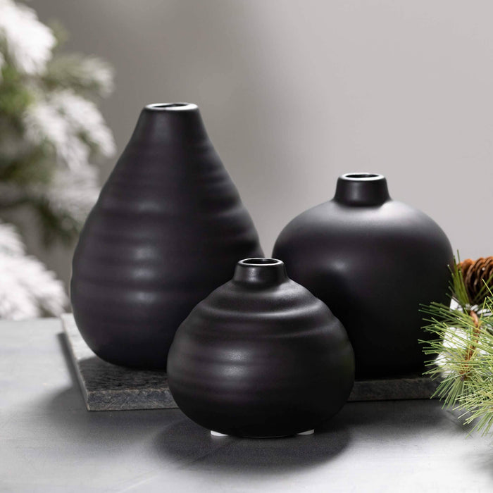 Ebony Black Compact Vase Set