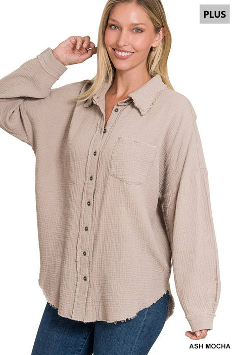 Oversized Raw Edge Buttoned Shirt Size XL-3X