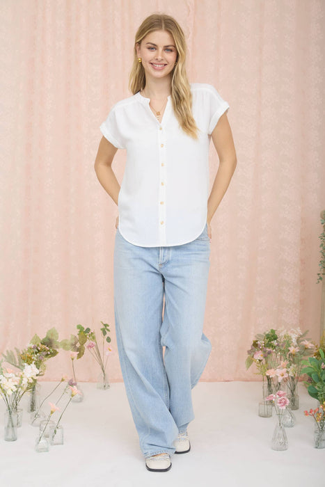 CUFFED SLEEVE BUTTON DOWN LIGHTWEIGHT TOP