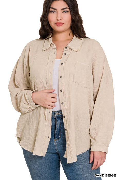 Oversized Raw Edge Buttoned Shirt Size XL-3X