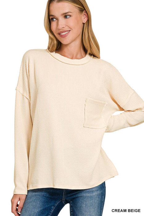 Women's Corded Ribbed Long Sleeve Drop Shoulder Long Sleeve  Shirt