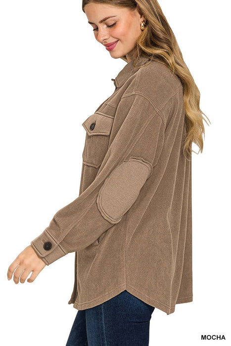 Basic Fleece Jacket Shacket W/ Elbow Patch - Zenana Brand