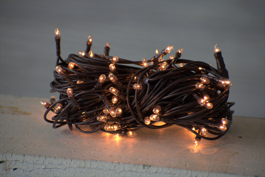 50 Bulb Primitive Teeny String Lights 10ft Brown Cord Plug In Ideal Warm Lights for Indoors.