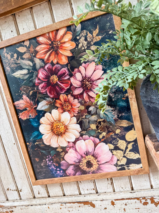 Bold Colorful Moody Floral Wood Sign