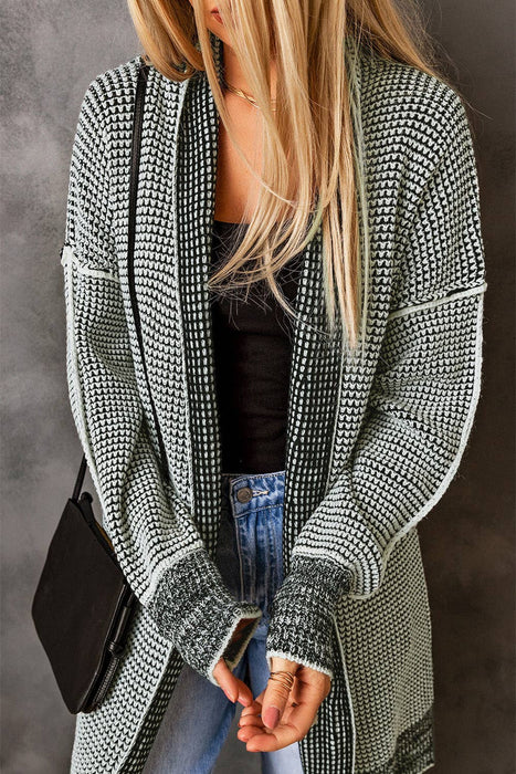 Casual Plaid Knitted Long Open Front Cardigan