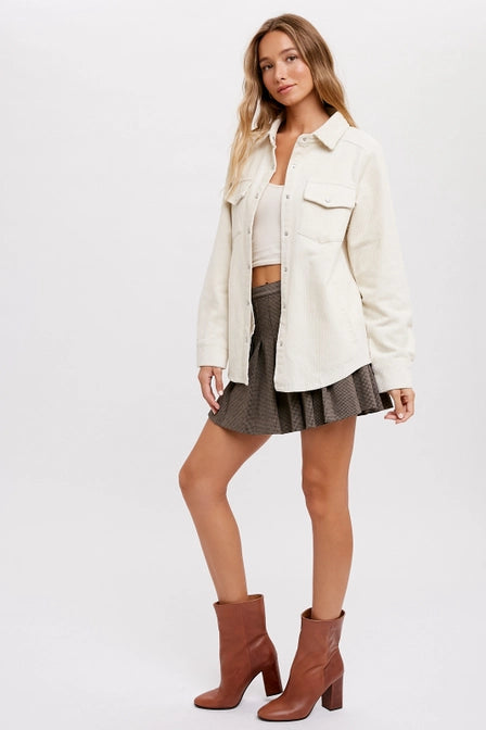 CORDUROY BUTTON UP SHACKET IVORY COLOR