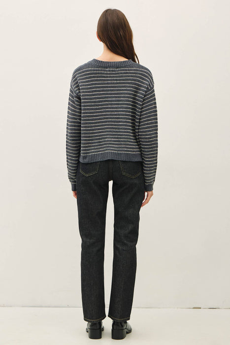 STRIPED WAFFLE KNIT BOXY CARDIGAN