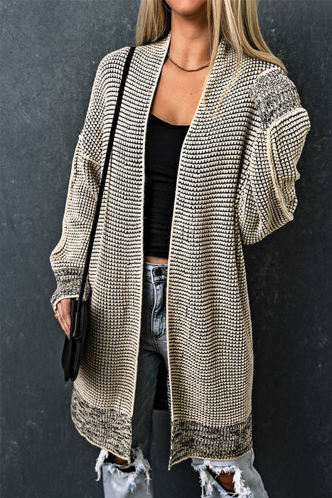 Casual Plaid Knitted Long Open Front Cardigan