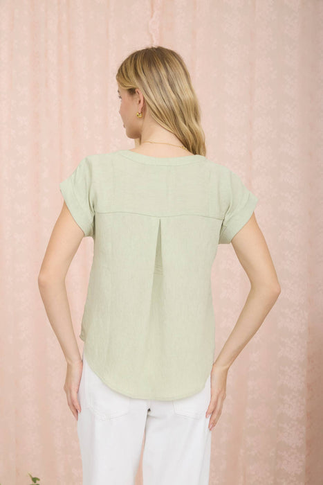 CROCHET LINE LACE HALF BUTTON SHORT SLEEVE TOP