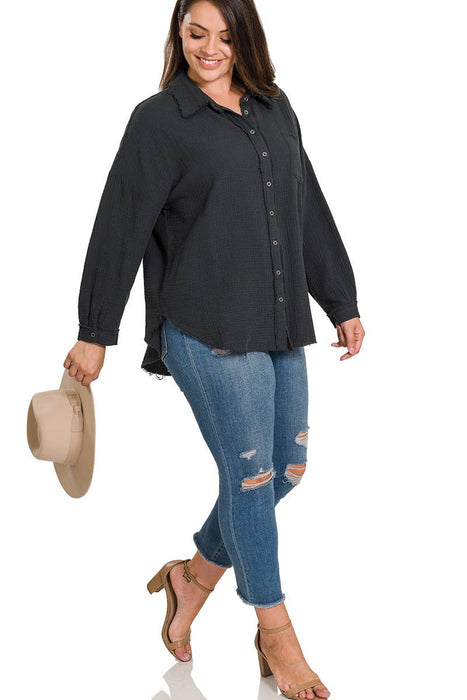 Oversized Raw Edge Buttoned Shirt Size XL-3X