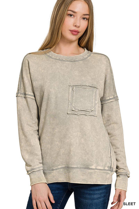 French Terry Acid Wash Pullover Women's Sweatshirt
