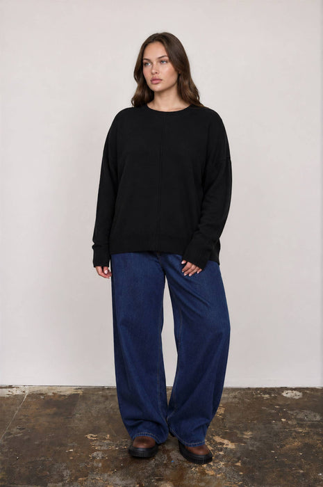SOLID CREWNECK FRONT SEAM KNIT SWEATER: Sizes 1X–3X