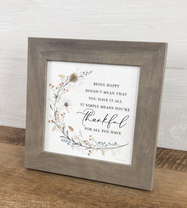 Being Happy Thankful Floral Art Sign