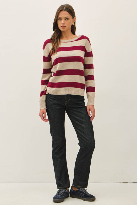 ANGORA BLEND RELAXED FIT WIDE STRIPED SWEATER