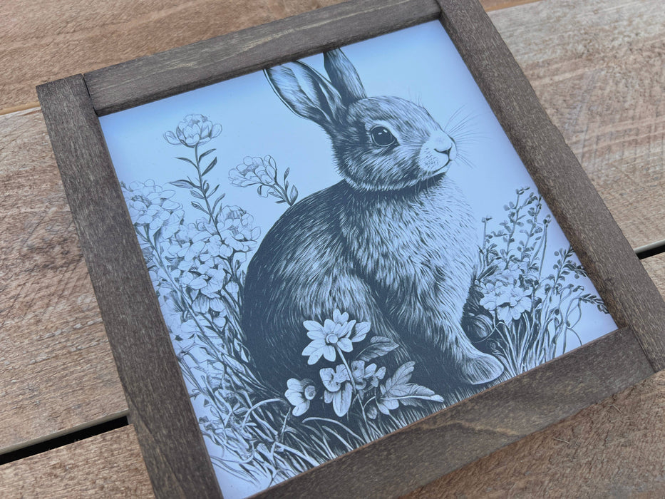 Black & White Easter Bunny Wood Sign